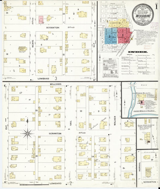 Sanborn Fire Insurance Map from Woodbine, Harrison County, Iowa (1908), Sheet #0001 - Historic Sanborn Fire Insurance Map Print, vintage old map wall art