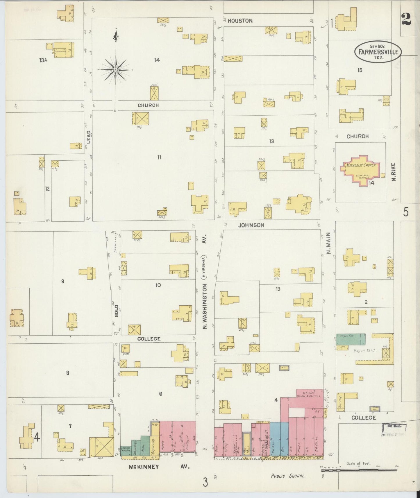 Sanborn Fire Insurance Map from Farmersville, Collin County, Texas (1902), Sheet #0002 - Complete Map Set gallery image, historic Sanborn map, vintage wall art, Texas Texas