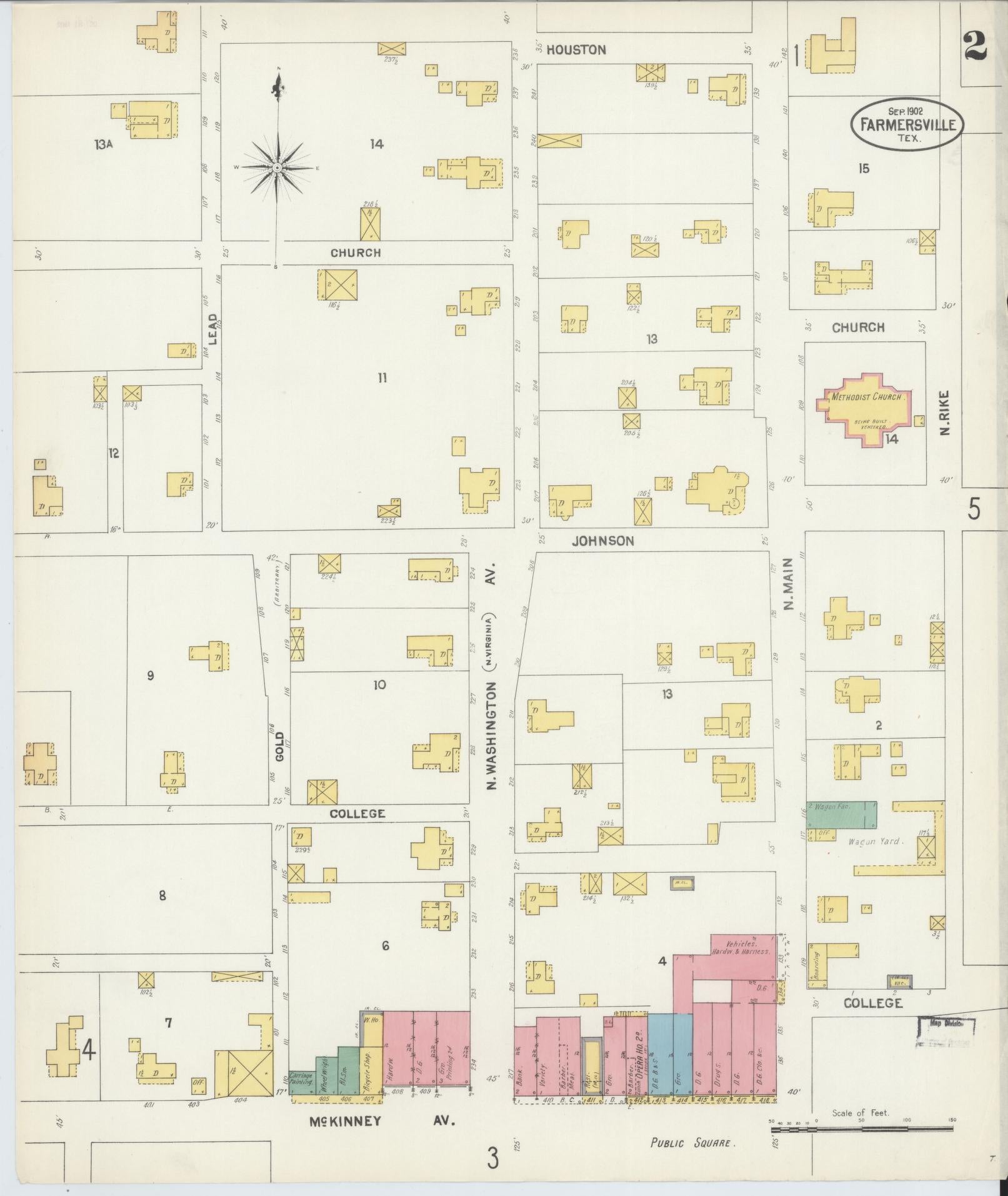Sanborn Fire Insurance Map from Farmersville, Collin County, Texas (1902), Sheet #0002 - Complete Map Set gallery image, historic Sanborn map, vintage wall art, Texas Texas
