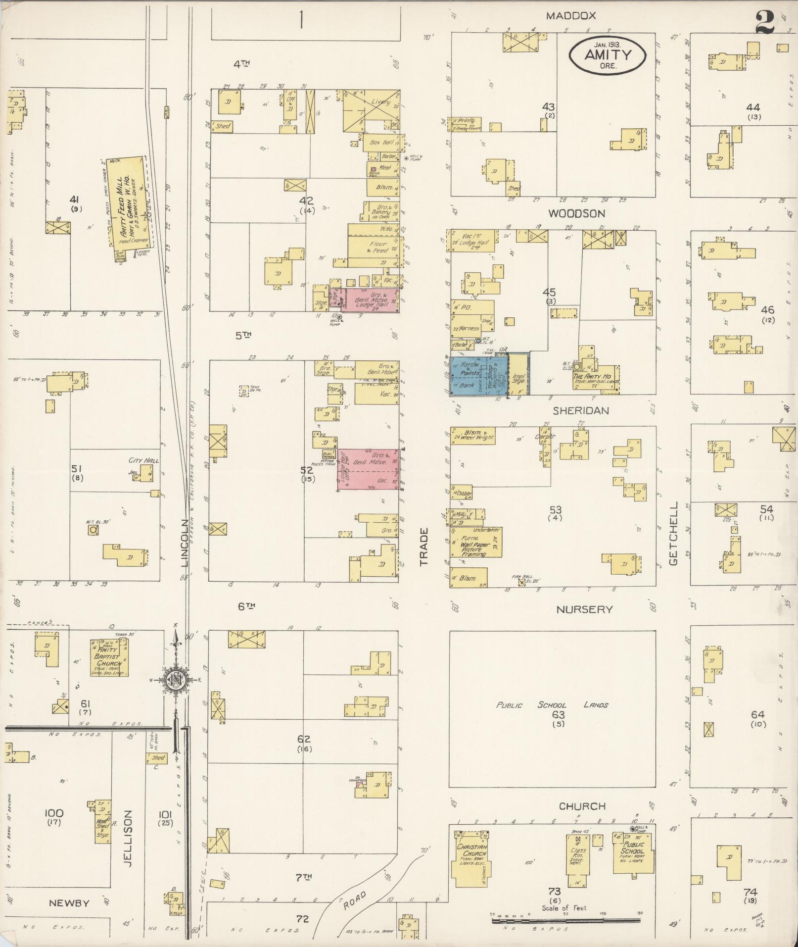Sanborn Fire Insurance Map from Amity, Yamhill County, Oregon (1913), Sheet #0002 - Complete Map Set gallery image, historic Sanborn map, vintage wall art, Oregon Oregon
