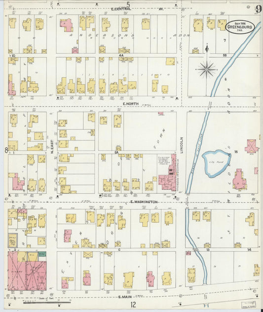Sanborn Fire Insurance Map from Greensburg, Decatur County, Indiana (1906), Sheet #0009 - Historic Sanborn Fire Insurance Map Print, vintage old map wall art, antique decor, genealogy gift, Indiana Indiana map