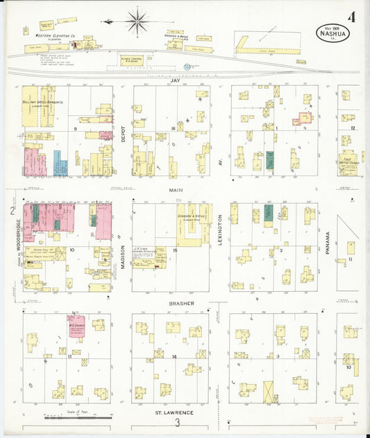Sanborn Fire Insurance Map from Nashua, Chickasaw County, Iowa (1909), Sheet #0004 - Historic Sanborn Fire Insurance Map Print, vintage old map wall art