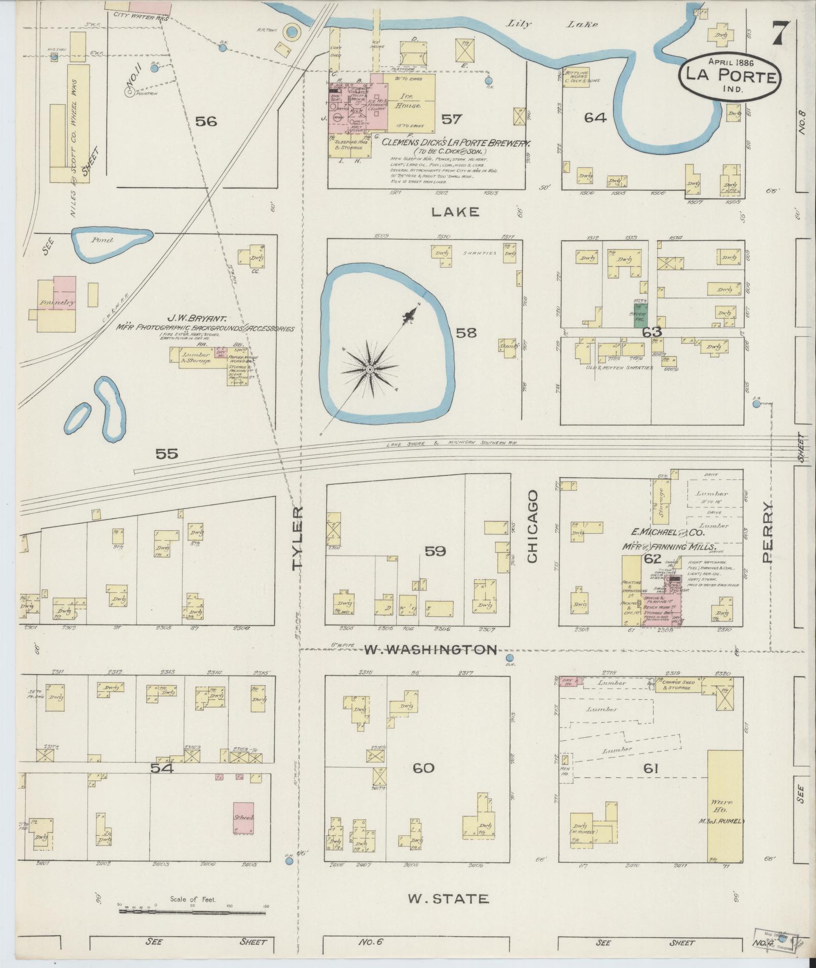 Sanborn Fire Insurance Map from La Porte, La Porte County, Indiana (1886), Sheet #0007 - Complete Map Set gallery image, historic Sanborn map, vintage wall art, Indiana Indiana
