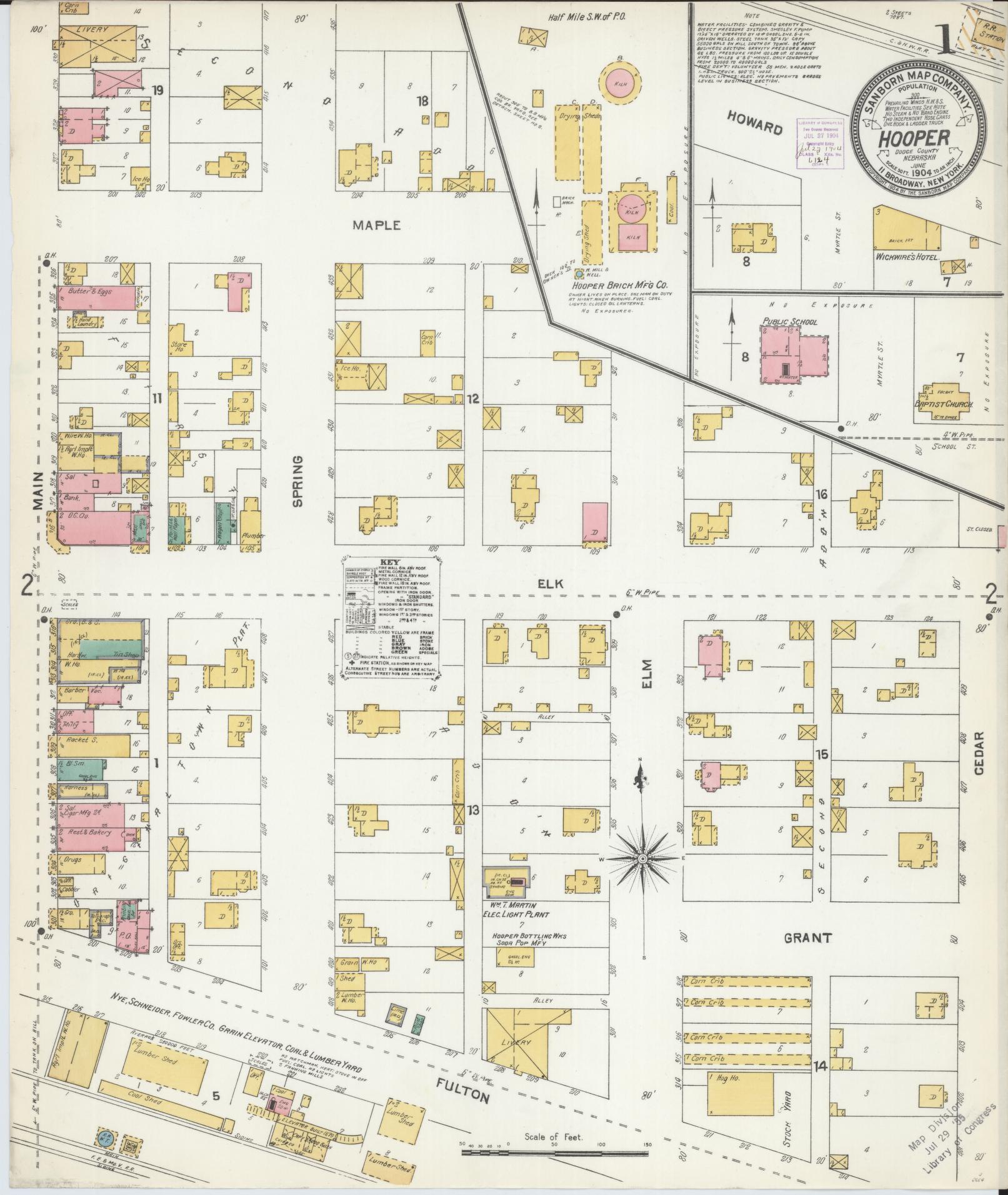 Sanborn Fire Insurance Map from Hooper, Dodge County, Nebraska (1904), Sheet #0001 - Historic Sanborn Fire Insurance Map Print, vintage old map wall art, antique decor, genealogy gift, Nebraska Nebraska map