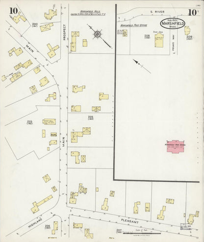 Sanborn Fire Insurance Map from Marshfield, Plymouth County, Massachusetts (1925), Sheet #0010 - Historic Sanborn Fire Insurance Map Print, vintage old map wall art, antique decor, genealogy gift, Massachusetts Massachusetts map