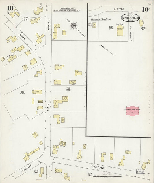 Sanborn Fire Insurance Map from Marshfield, Plymouth County, Massachusetts (1925), Sheet #0010 - Historic Sanborn Fire Insurance Map Print, vintage old map wall art, antique decor, genealogy gift, Massachusetts Massachusetts map