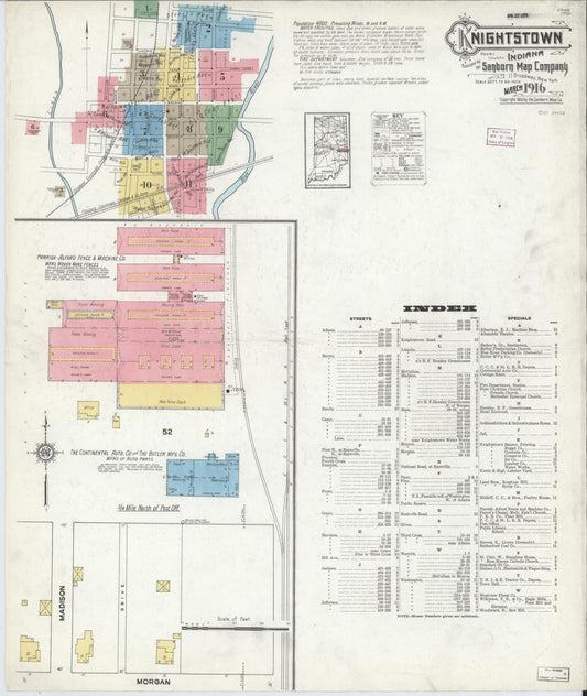 Sanborn Fire Insurance Map from Knightstown, Henry County, Indiana (1916), Sheet #0001 - Historic Sanborn Fire Insurance Map Print, vintage old map wall art, antique decor, genealogy gift, Indiana Indiana map