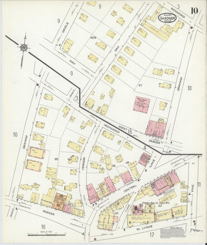 Sanborn Fire Insurance Map from Gardner, Worcester County, Massachusetts (1914), Sheet #0010 - Complete Map Set gallery image, historic Sanborn map, vintage wall art, Massachusetts Massachusetts