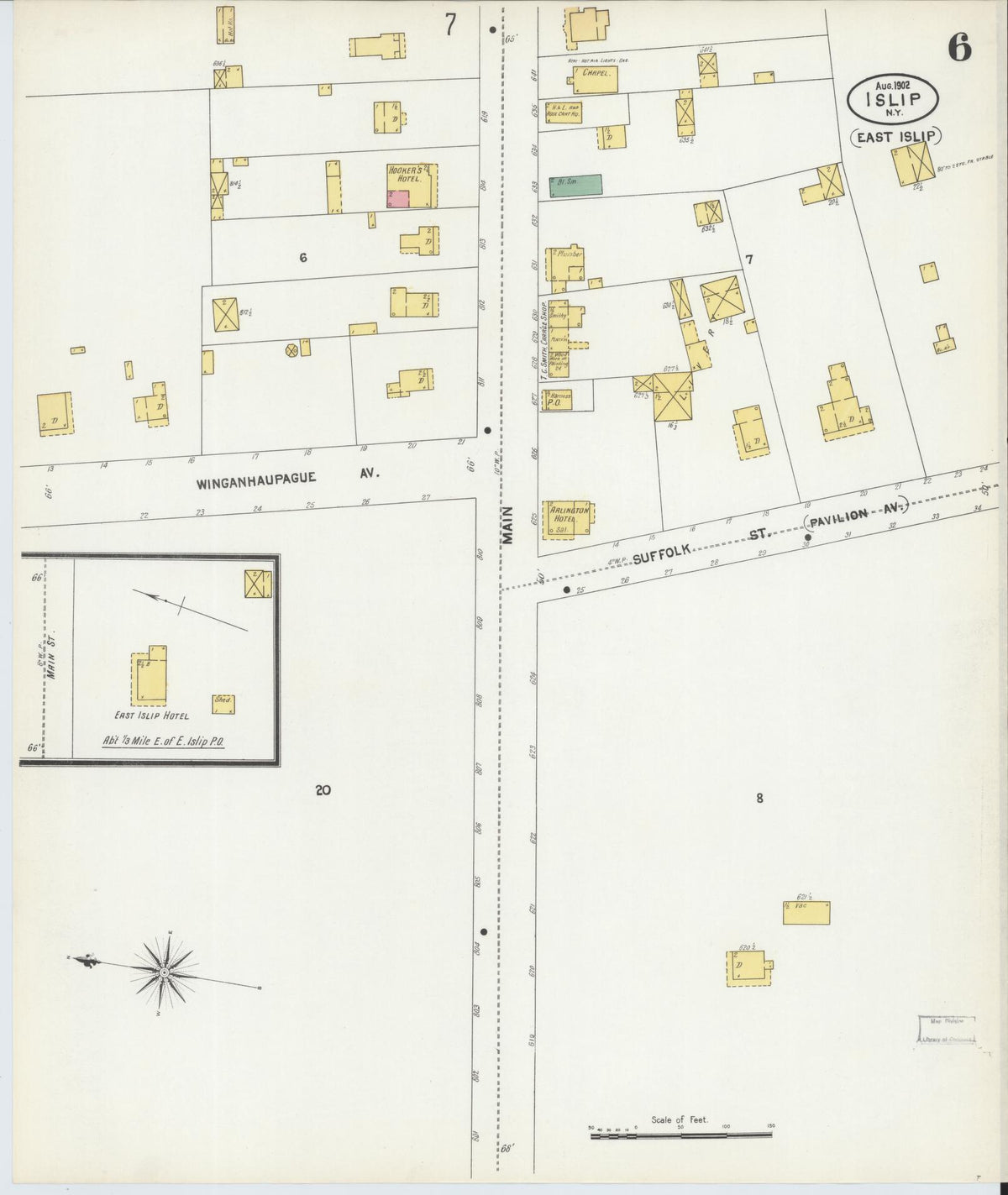 Sanborn Fire Insurance Map from Islip, Suffolk County, New York (1902), Sheet #0006 - Historic Sanborn Fire Insurance Map Print, vintage old map wall art, antique decor, genealogy gift, New York New York map