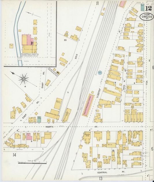 Sanborn Fire Insurance Map from Owego, Tioga County, New York (1904), Sheet #0012 - Historic Sanborn Fire Insurance Map Print, vintage old map wall art, antique decor, genealogy gift, New York New York map