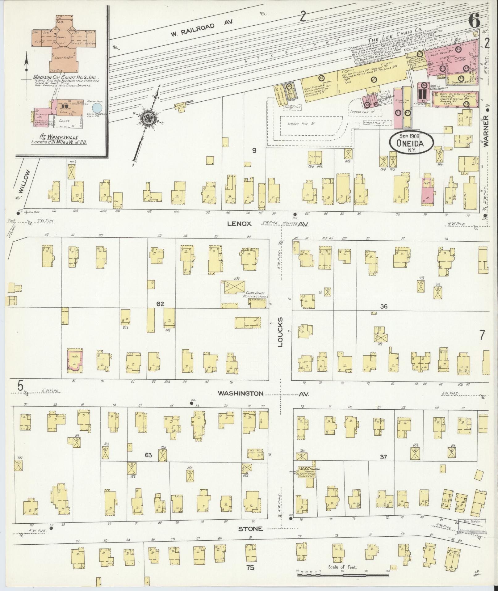 Sanborn Fire Insurance Map from Oneida, Madison County, New York (1909), Sheet #0006 - Historic Sanborn Fire Insurance Map Print, vintage old map wall art, antique decor, genealogy gift, New York New York map