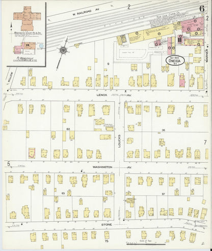 Sanborn Fire Insurance Map from Oneida, Madison County, New York (1909), Sheet #0006 - Historic Sanborn Fire Insurance Map Print, vintage old map wall art, antique decor, genealogy gift, New York New York map