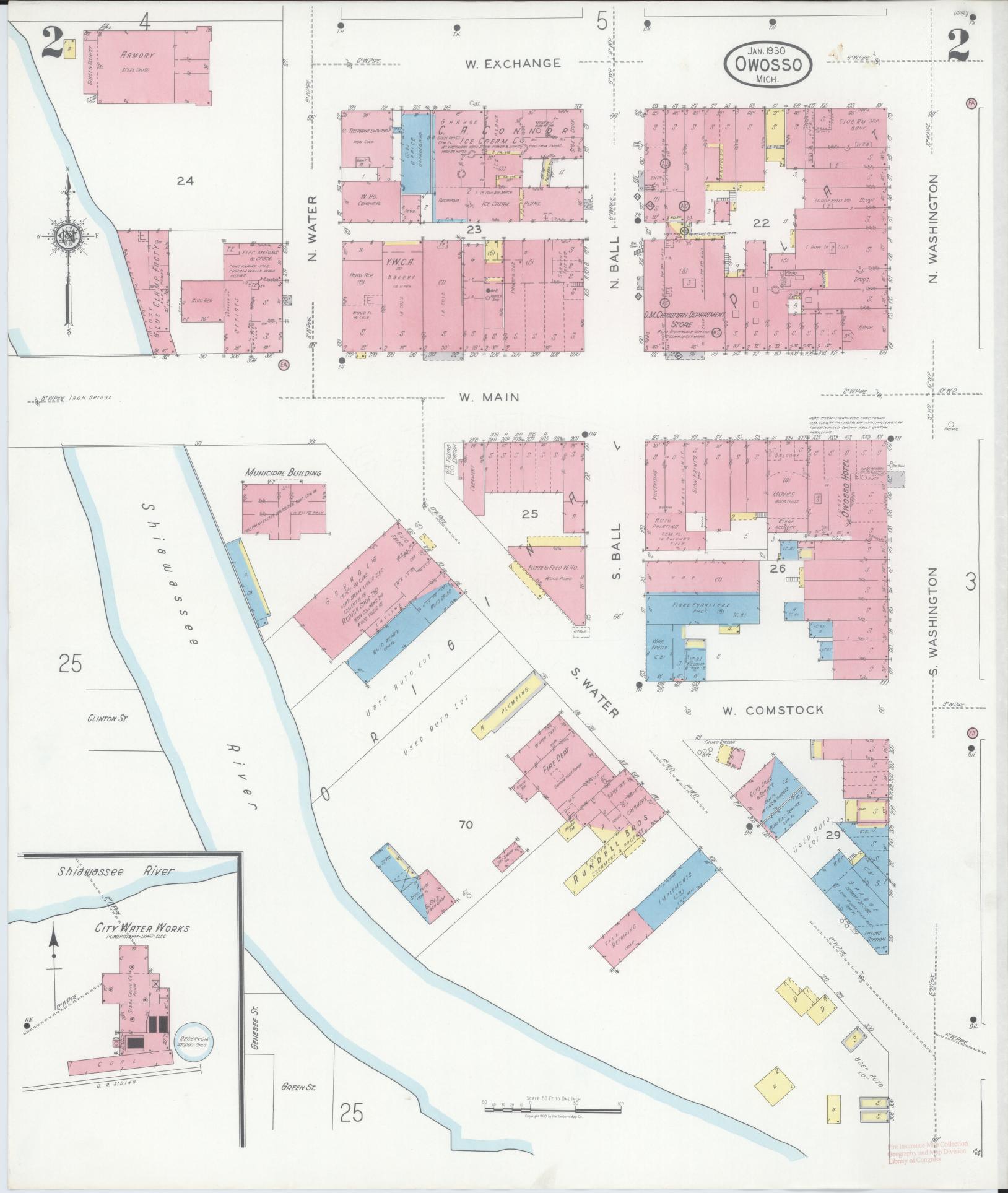 Sanborn Fire Insurance Map from Owosso, Shiawassee County, Michigan (1930), Sheet #0002 - Complete Map Set gallery image, historic Sanborn map, vintage wall art, Michigan Michigan