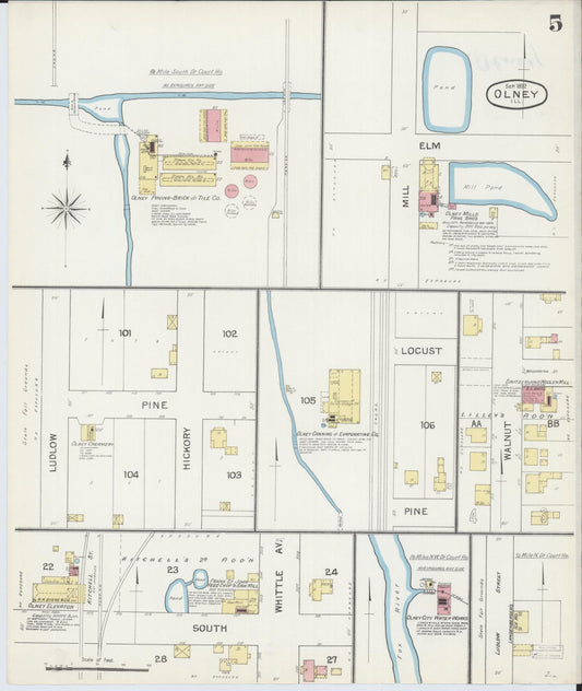 Sanborn Fire Insurance Map from Olney, Richland County, Illinois (1892), Sheet #0005 - Historic Sanborn Fire Insurance Map Print, vintage old map wall art, antique decor, genealogy gift, Illinois Illinois map