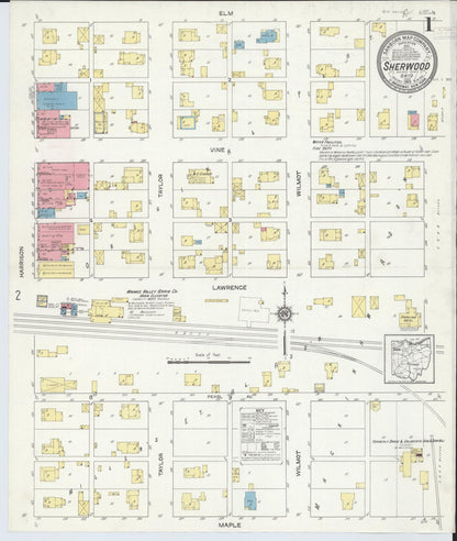 Sanborn Fire Insurance Map from Sherwood, Defiance County, Ohio (1913), Sheet #0001 - Historic Sanborn Fire Insurance Map Print, vintage old map wall art, antique decor, genealogy gift, Ohio Ohio map