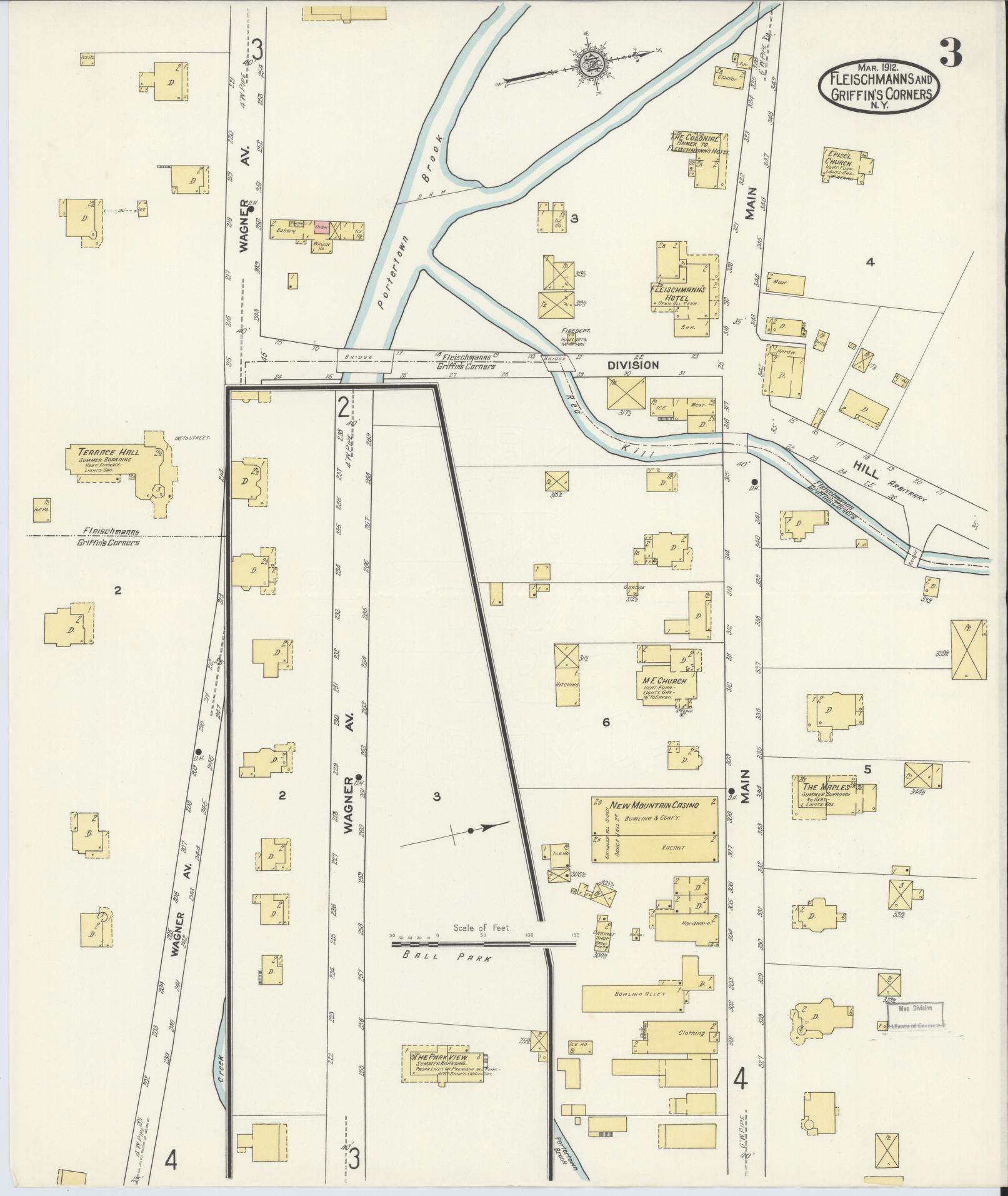 Sanborn Fire Insurance Map from Fleischmanns, Delaware County, New York (1912), Sheet #0003 - Complete Map Set gallery image, historic Sanborn map, vintage wall art, Fleischmanns Delaware