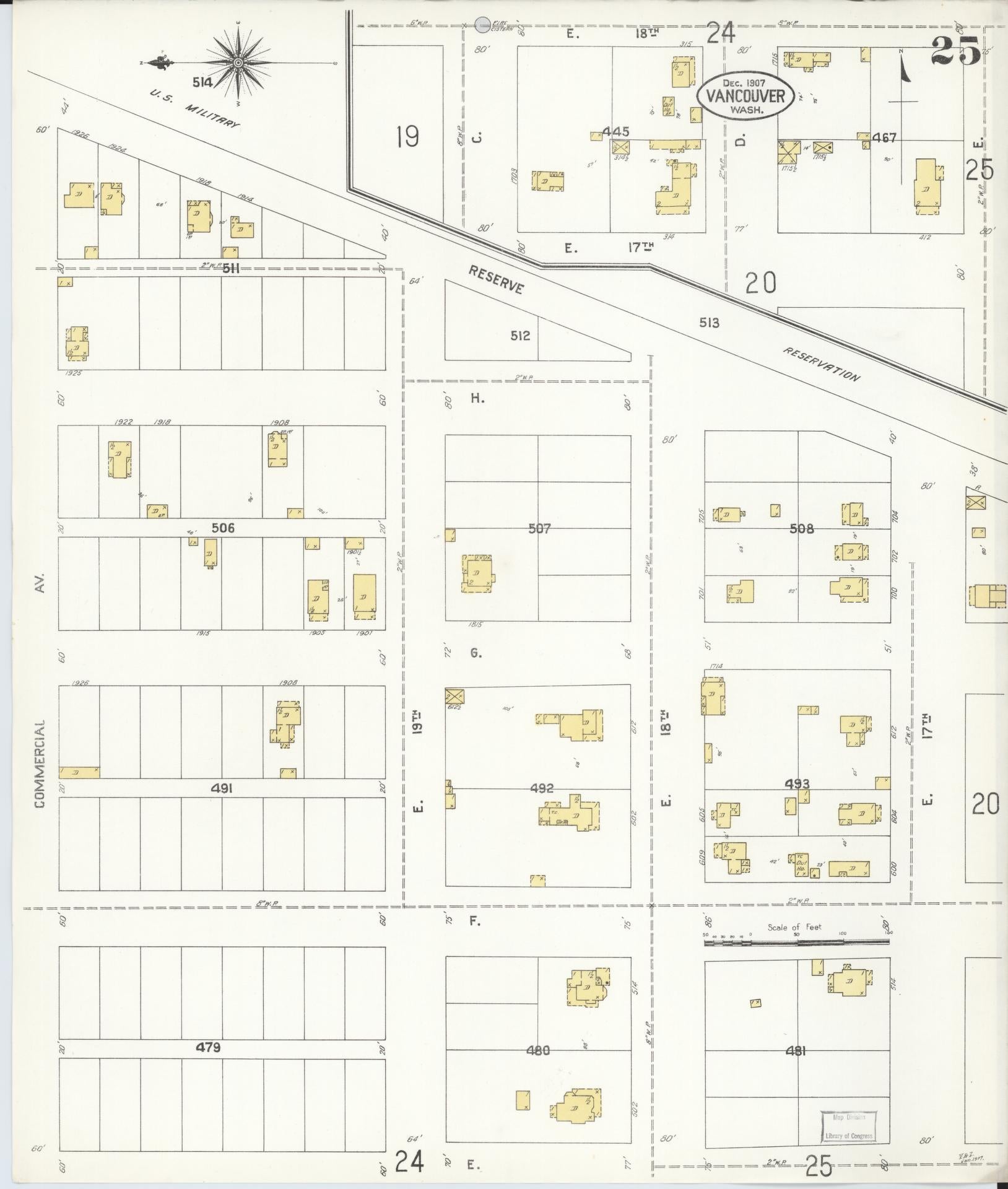 Sanborn Fire Insurance Map from Vancouver, Clark County, Washington (1907), Sheet #0025 - Complete Map Set gallery image, historic Sanborn map, vintage wall art, Washington Washington