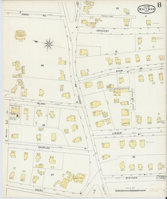 Sanborn Fire Insurance Map from Whitman, Plymouth County, Massachusetts (1896), Sheet #0008 - Historic Sanborn Fire Insurance Map Print, vintage old map wall art, antique decor, genealogy gift, Massachusetts Massachusetts map