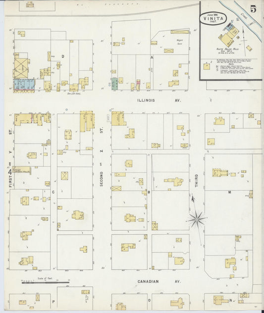 Sanborn Fire Insurance Map from Vinita, Craig County, Oklahoma (1896), Sheet #0005 - Historic Sanborn Fire Insurance Map Print, vintage old map wall art, antique decor, genealogy gift, Oklahoma Oklahoma map