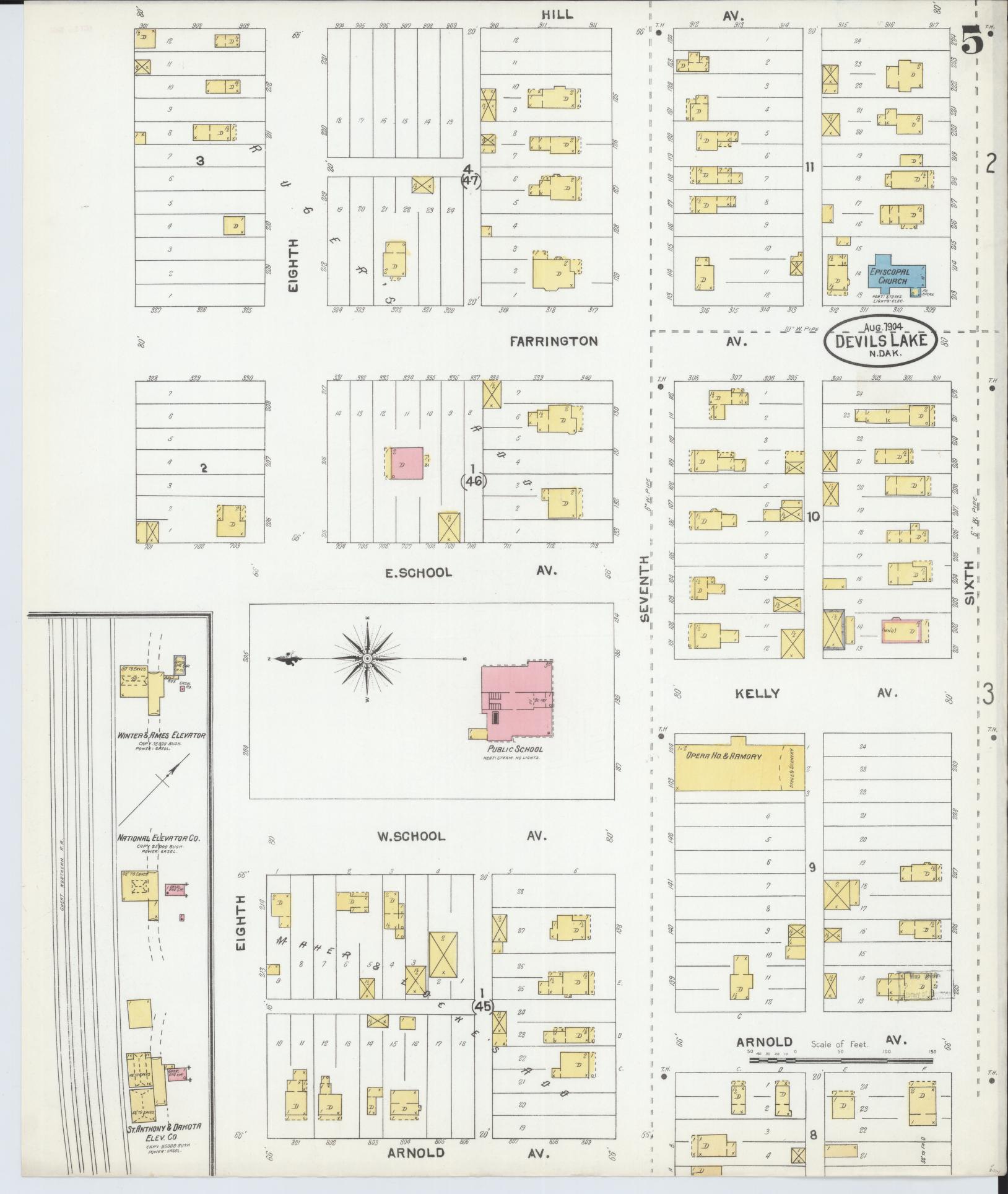 Sanborn Fire Insurance Map from Devils Lake, Ramsey County, North Dakota (1904), Sheet #0005 - Historic Sanborn Fire Insurance Map Print, vintage old map wall art, antique decor, genealogy gift, North Dakota North Dakota map