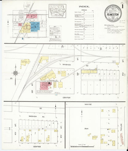 Sanborn Fire Insurance Map from Humeston, Wayne County, Iowa (1913), Sheet #0001 - Historic Sanborn Fire Insurance Map Print, vintage old map wall art