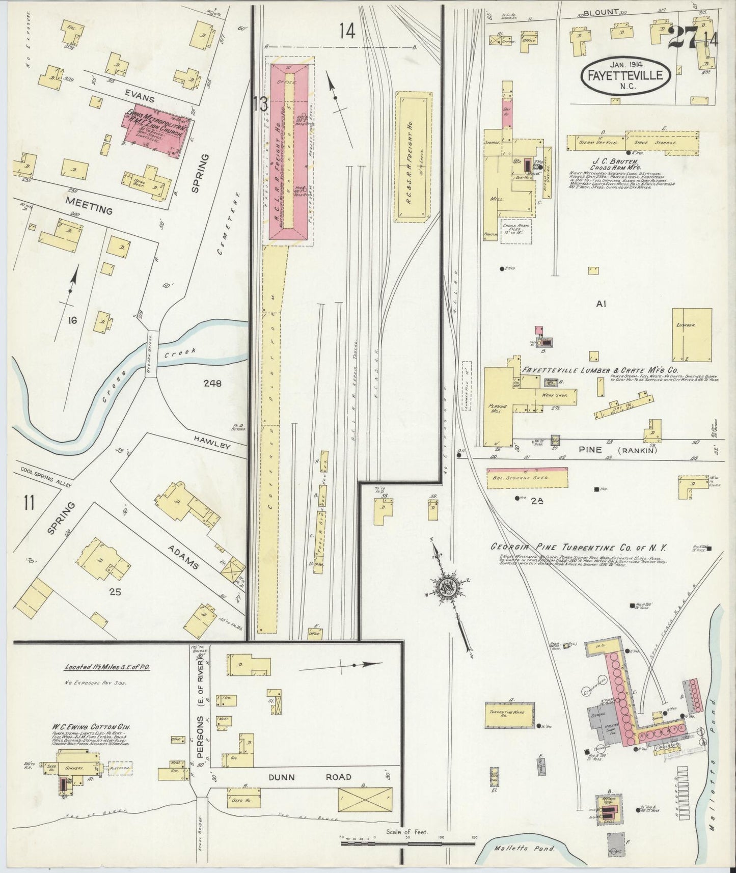 Sanborn Fire Insurance Map from Fayetteville, Cumberland County, North Carolina (1914), Sheet #0027 - Historic Sanborn Fire Insurance Map Print, vintage old map wall art, antique decor, genealogy gift, North Carolina North Carolina map