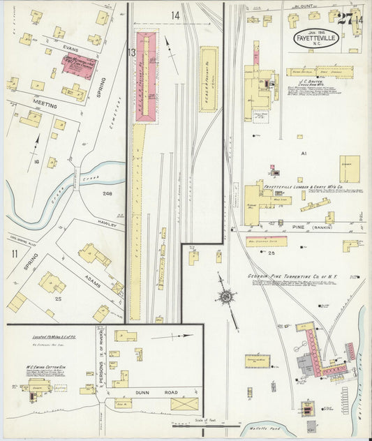 Sanborn Fire Insurance Map from Fayetteville, Cumberland County, North Carolina (1914), Sheet #0027 - Historic Sanborn Fire Insurance Map Print, vintage old map wall art, antique decor, genealogy gift, North Carolina North Carolina map