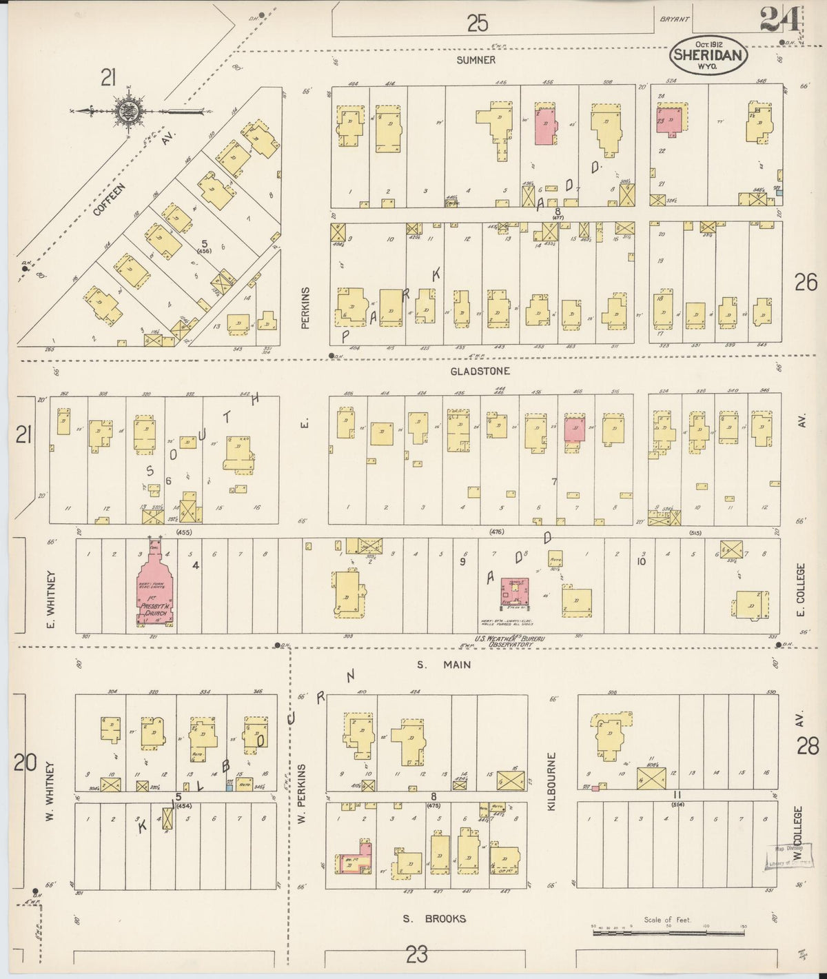 Sanborn Fire Insurance Map from Sheridan, Sheridan County, Wyoming (1912), Sheet #0024 - Historic Sanborn Fire Insurance Map Print, vintage old map wall art, antique decor, genealogy gift, Wyoming Wyoming map