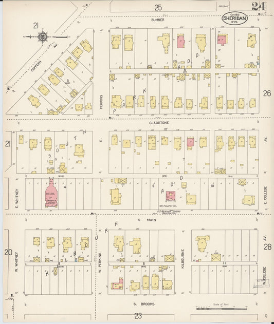 Sanborn Fire Insurance Map from Sheridan, Sheridan County, Wyoming (1912), Sheet #0024 - Historic Sanborn Fire Insurance Map Print, vintage old map wall art, antique decor, genealogy gift, Wyoming Wyoming map
