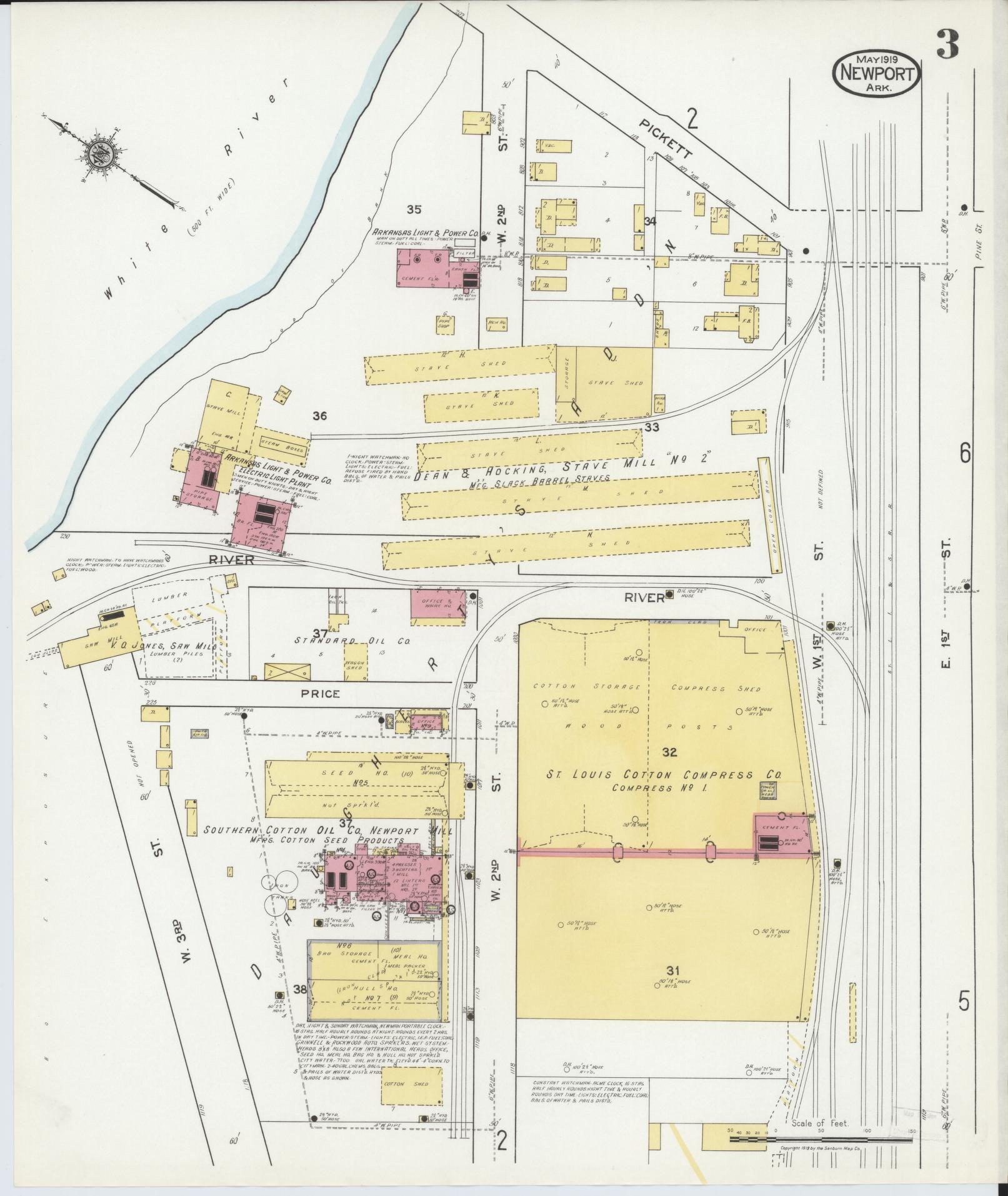 Sanborn Fire Insurance Map from Newport, Jackson County, Arkansas (1919), Sheet #0003 - Historic Sanborn Fire Insurance Map Print, vintage old map wall art, antique decor, genealogy gift, Arkansas Arkansas map
