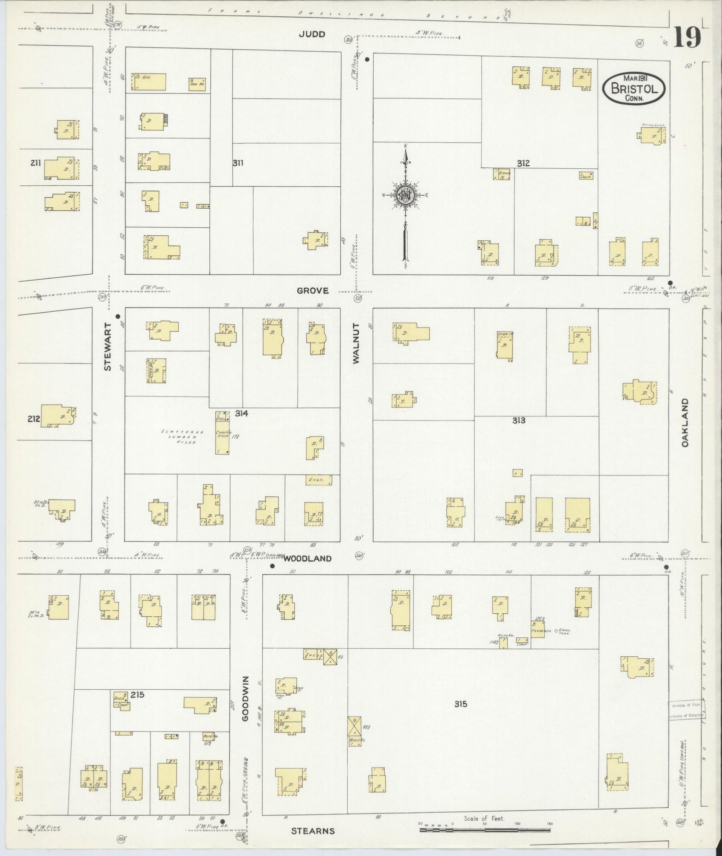 Sanborn Fire Insurance Map from Bristol, Hartford County, Connecticut (1911), Sheet #0019 - Complete Map Set gallery image, historic Sanborn map, vintage wall art, Connecticut Connecticut