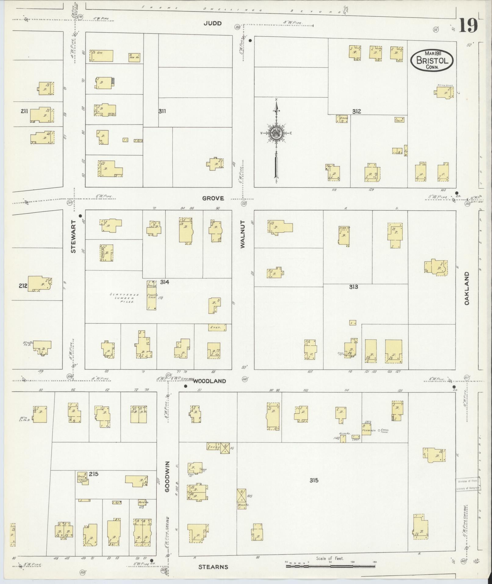 Sanborn Fire Insurance Map from Bristol, Hartford County, Connecticut (1911), Sheet #0019 - Complete Map Set gallery image, historic Sanborn map, vintage wall art, Connecticut Connecticut