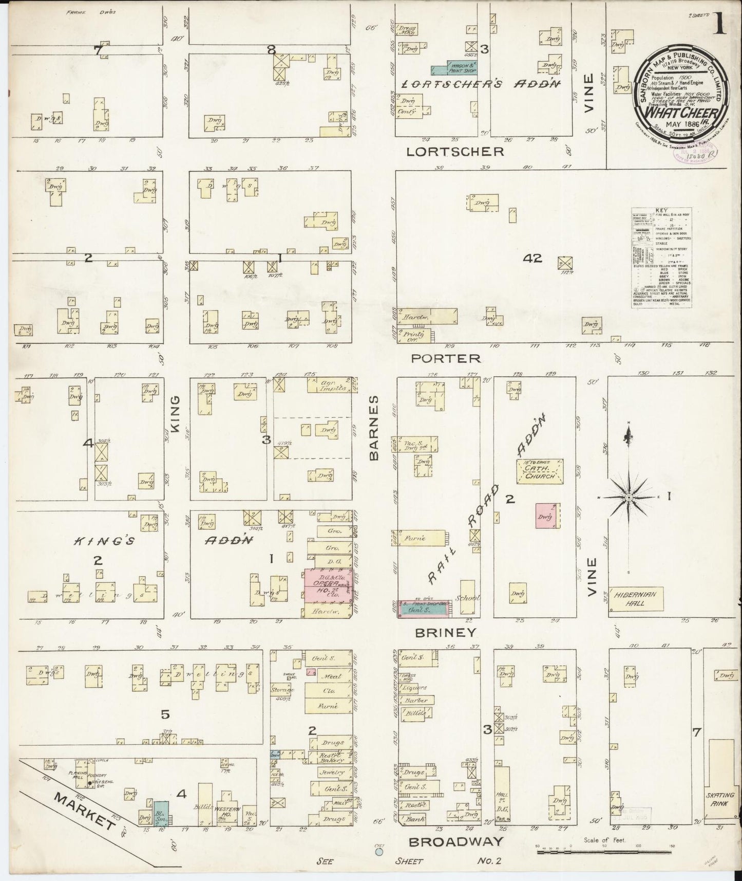 Sanborn Fire Insurance Map from What Cheer, Keokuk County, Iowa (1886), Sheet #0001 - Historic Sanborn Fire Insurance Map Print