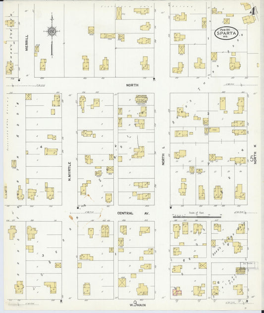 Sanborn Fire Insurance Map from Sparta, Monroe County, Wisconsin (1911), Sheet #0004 - Historic Sanborn Fire Insurance Map Print, vintage old map wall art, antique decor, genealogy gift, Wisconsin Wisconsin map