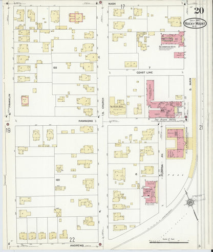 Sanborn Fire Insurance Map from Rocky Mount, Edgecombe And Nash Counties, North Carolina (1912), Sheet #0020 - Complete Map Set gallery image, historic Sanborn map, vintage wall art, North Carolina North Carolina