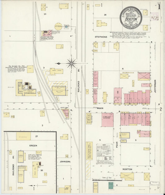 Sanborn Fire Insurance Map from Boston, Thomas County, Georgia (1909), Sheet #0001 - Complete Map Set gallery image, historic Sanborn map, vintage wall art, Georgia Georgia