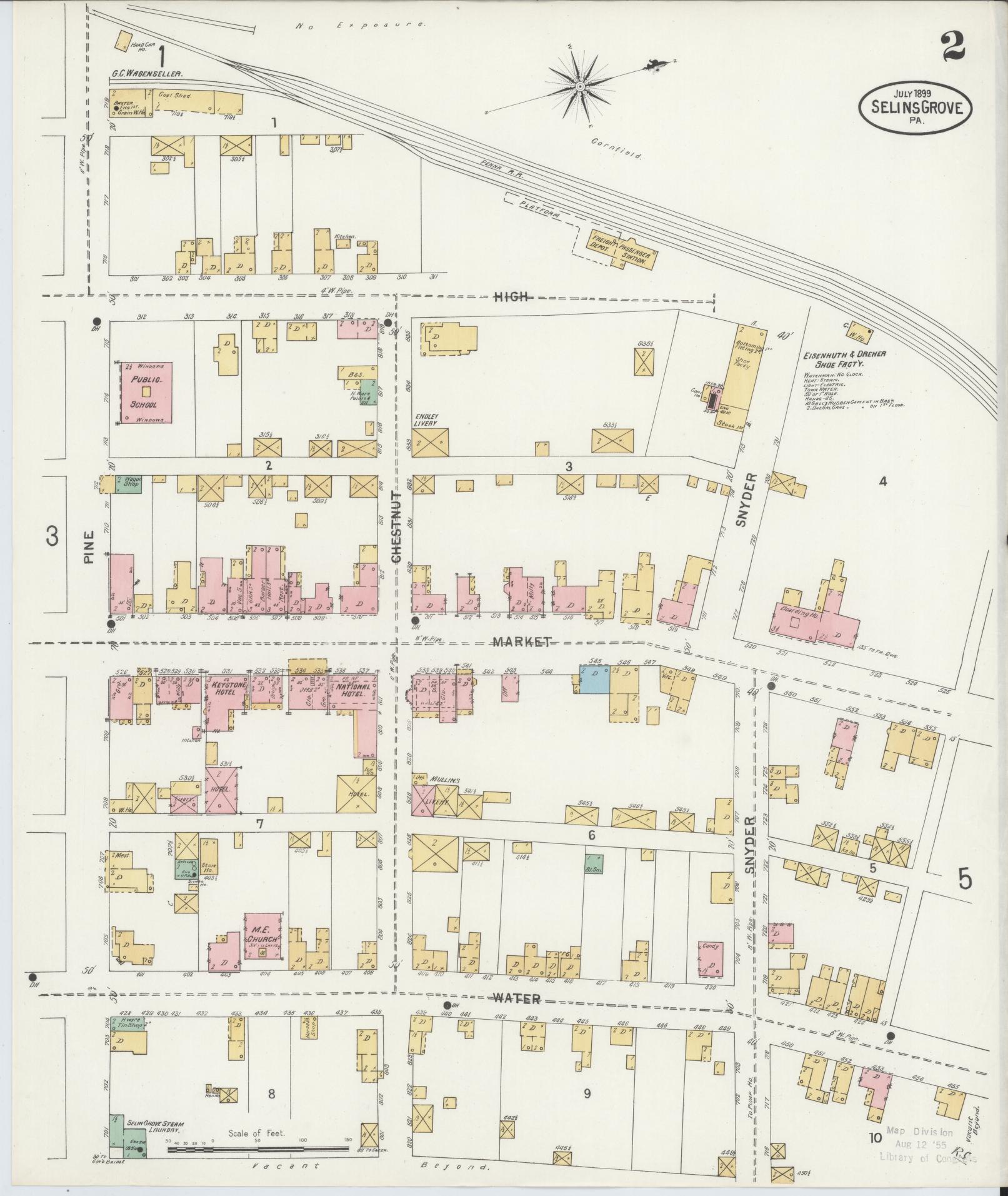 Sanborn Fire Insurance Map from Selins Grove, Snyder County, Pennsylvania (1899), Sheet #0002 - Complete Map Set gallery image, historic Sanborn map, vintage wall art, Pennsylvania Pennsylvania