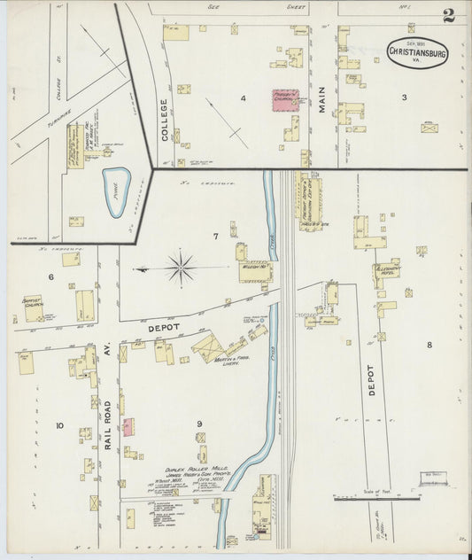 Sanborn Fire Insurance Map from Christiansburg, Montgomery County, Virginia (1891), Sheet #0002 - Historic Sanborn Fire Insurance Map Print, vintage old map wall art, antique decor, genealogy gift, Virginia Virginia map