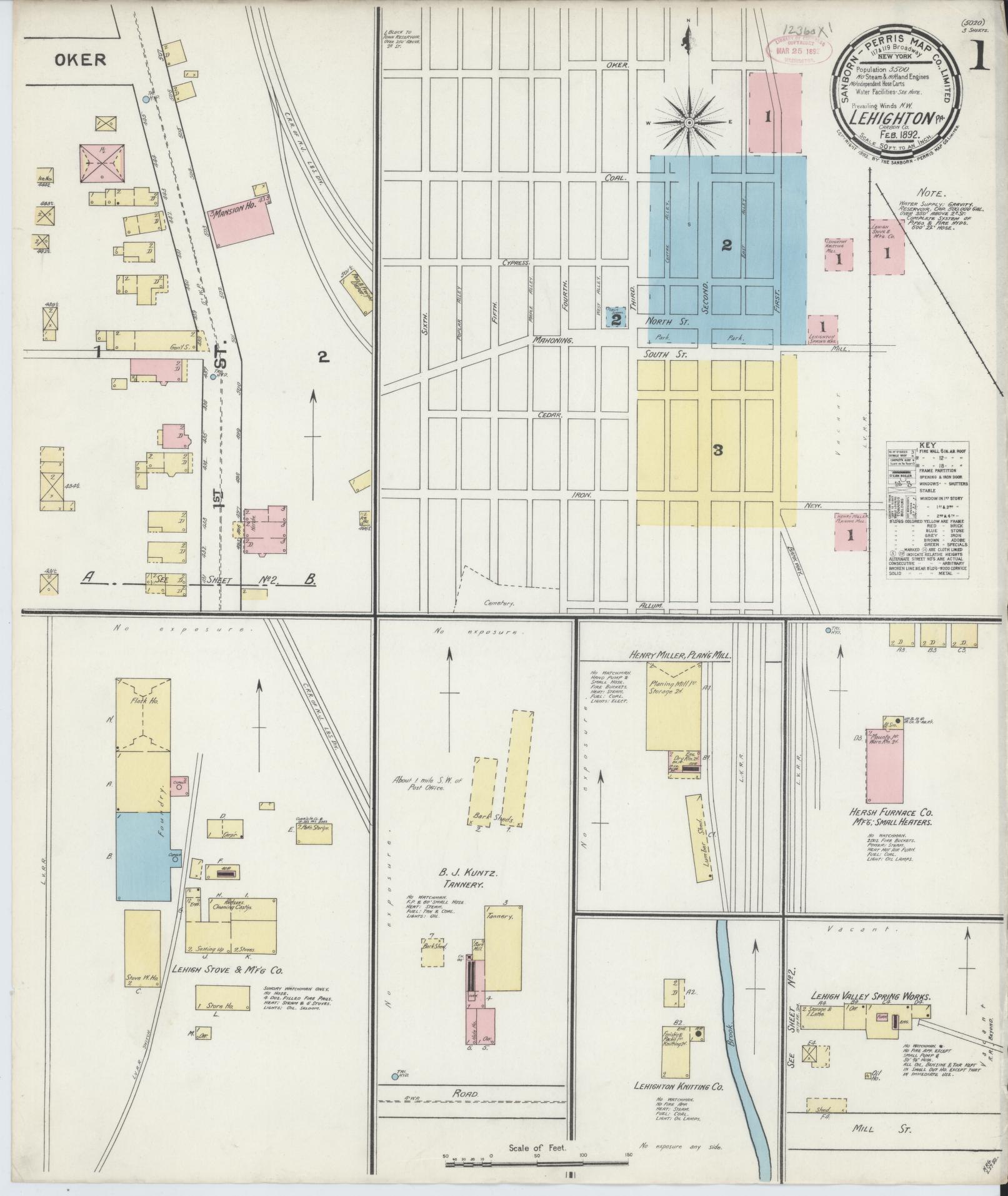 Sanborn Fire Insurance Map from Lehighton, Carbon County, Pennsylvania. (1892) – Historic Sanborn Fire Insurance Map Print