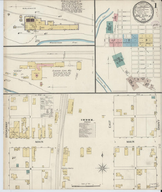 Sanborn Fire Insurance Map from Gas City, Grant County, Indiana (1893), Sheet #0001 - Complete Map Set gallery image, historic Sanborn map, vintage wall art, Indiana Indiana