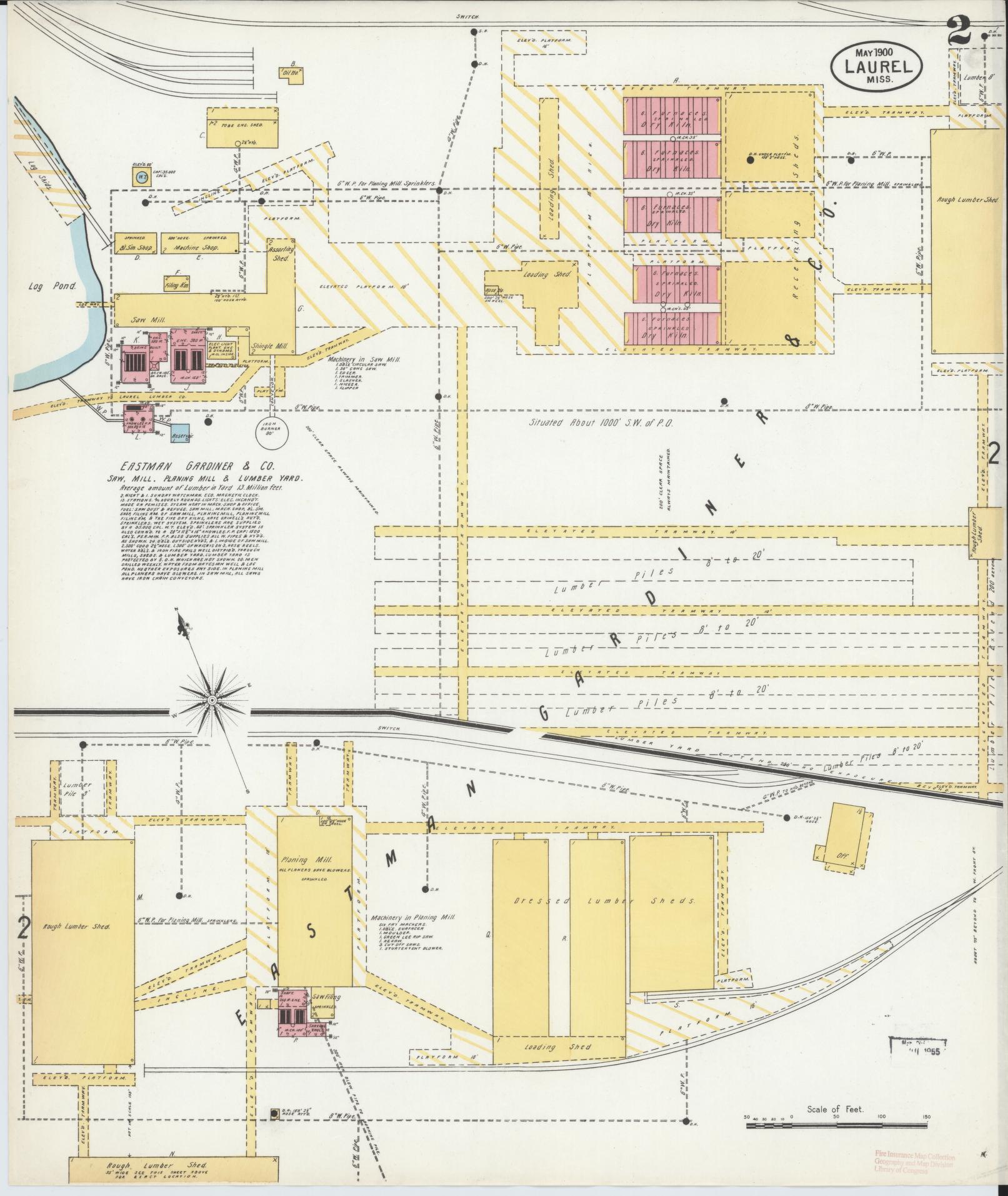 Sanborn Fire Insurance Map from Laurel, Jones County, Mississippi (1900), Sheet #0002 - Historic Sanborn Fire Insurance Map Print, vintage old map wall art, antique decor, genealogy gift, Mississippi Mississippi map