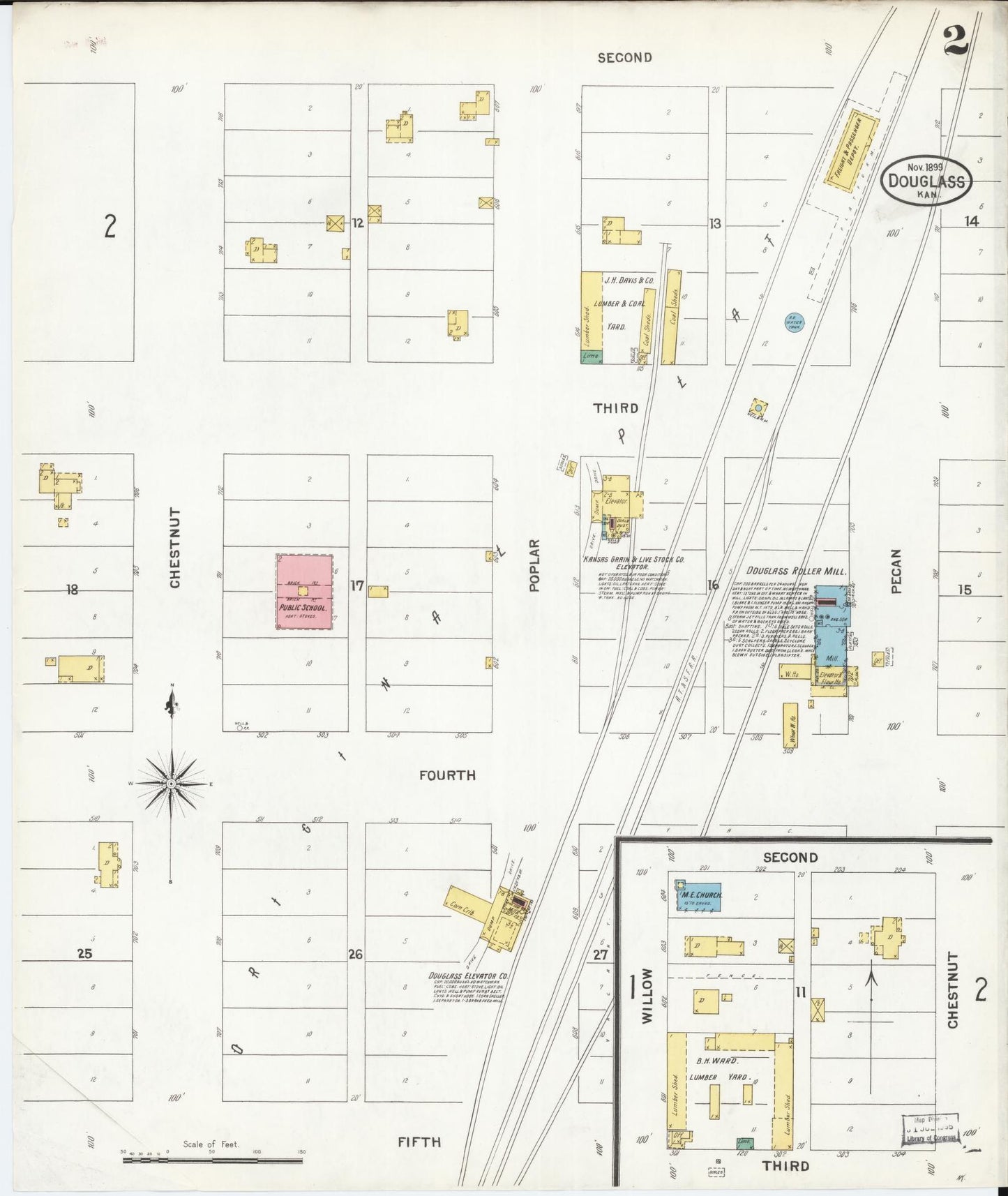 Sanborn Fire Insurance Map from Douglass, Butler County, Kansas (1899), Sheet #0002 - Complete Map Set gallery image, historic Sanborn map, vintage wall art, Kansas Kansas
