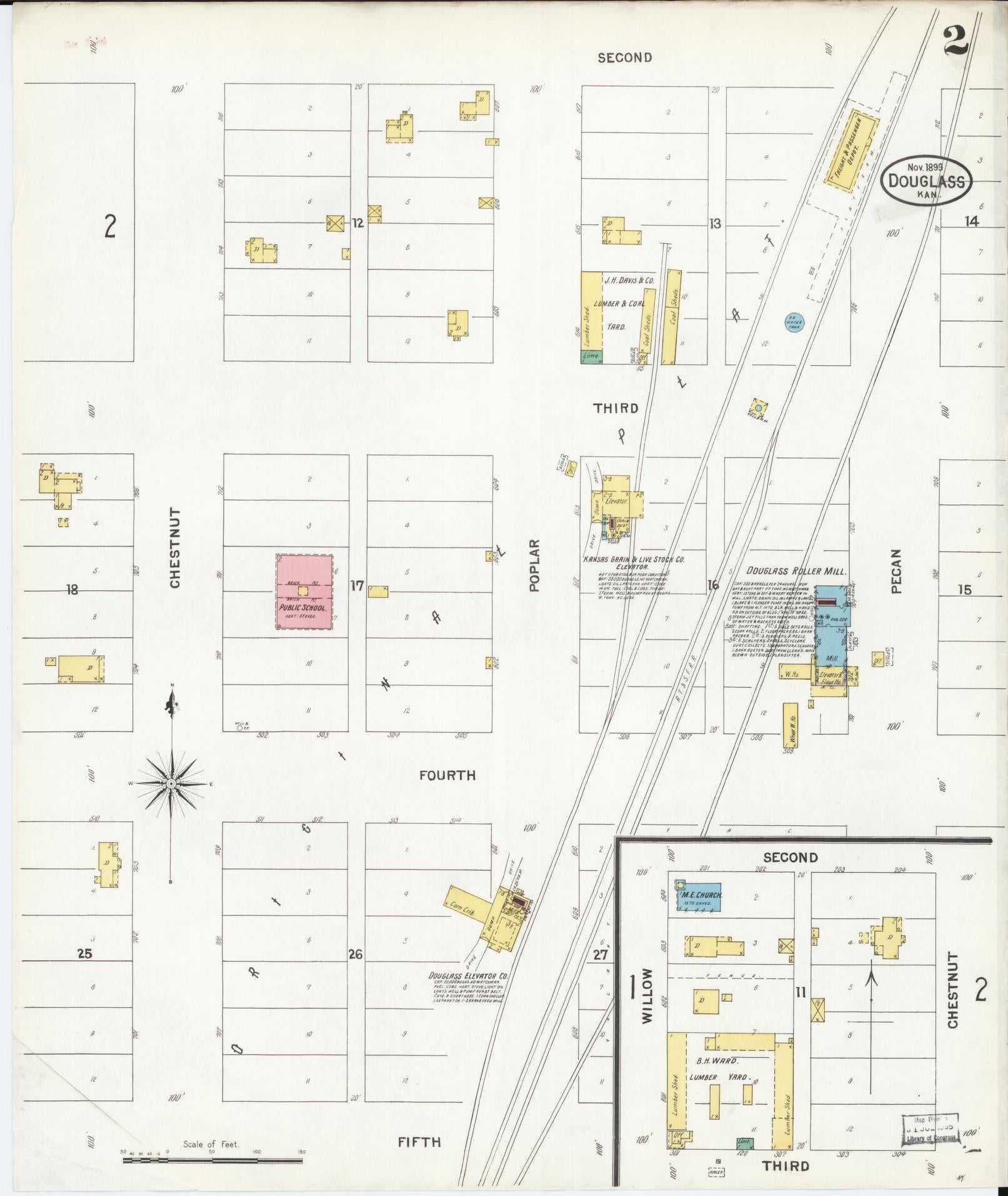 Sanborn Fire Insurance Map from Douglass, Butler County, Kansas (1899), Sheet #0002 - Complete Map Set gallery image, historic Sanborn map, vintage wall art, Kansas Kansas