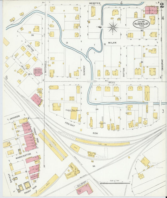 Sanborn Fire Insurance Map from Humboldt, Gibson County, Tennessee (1905), Sheet #0002 - Historic Sanborn Fire Insurance Map Print, vintage old map wall art, antique decor, genealogy gift, Tennessee Tennessee map