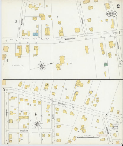 Sanborn Fire Insurance Map from Norwood, Norfolk County, Massachusetts (1903), Sheet #0002 - Historic Sanborn Fire Insurance Map Print, vintage old map wall art, antique decor, genealogy gift, Massachusetts Massachusetts map