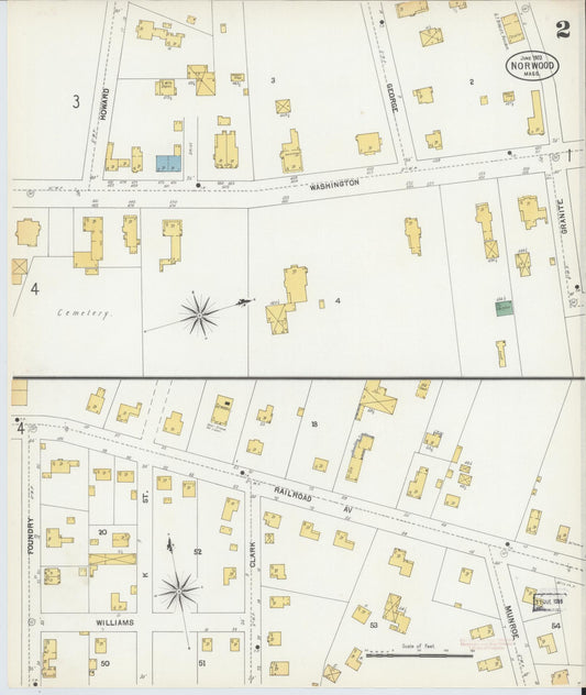 Sanborn Fire Insurance Map from Norwood, Norfolk County, Massachusetts (1903), Sheet #0002 - Historic Sanborn Fire Insurance Map Print, vintage old map wall art, antique decor, genealogy gift, Massachusetts Massachusetts map
