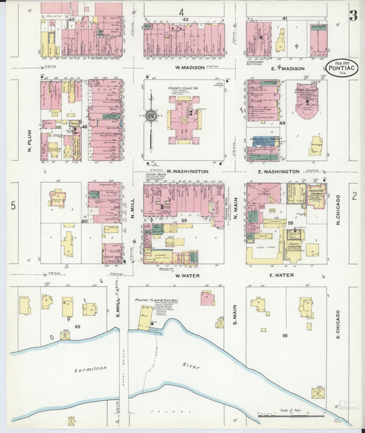Sanborn Fire Insurance Map from Pontiac, Livingston County, Illinois (1910), Sheet #0003 - Historic Sanborn Fire Insurance Map Print, vintage old map wall art, antique decor, genealogy gift, Illinois Illinois map