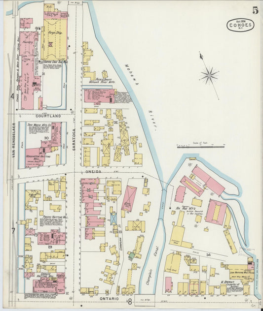 Sanborn Fire Insurance Map from Cohoes, Albany County, New York (1896), Sheet #0005 - Historic Sanborn Fire Insurance Map Print, vintage old map wall art, antique decor, genealogy gift, New York New York map