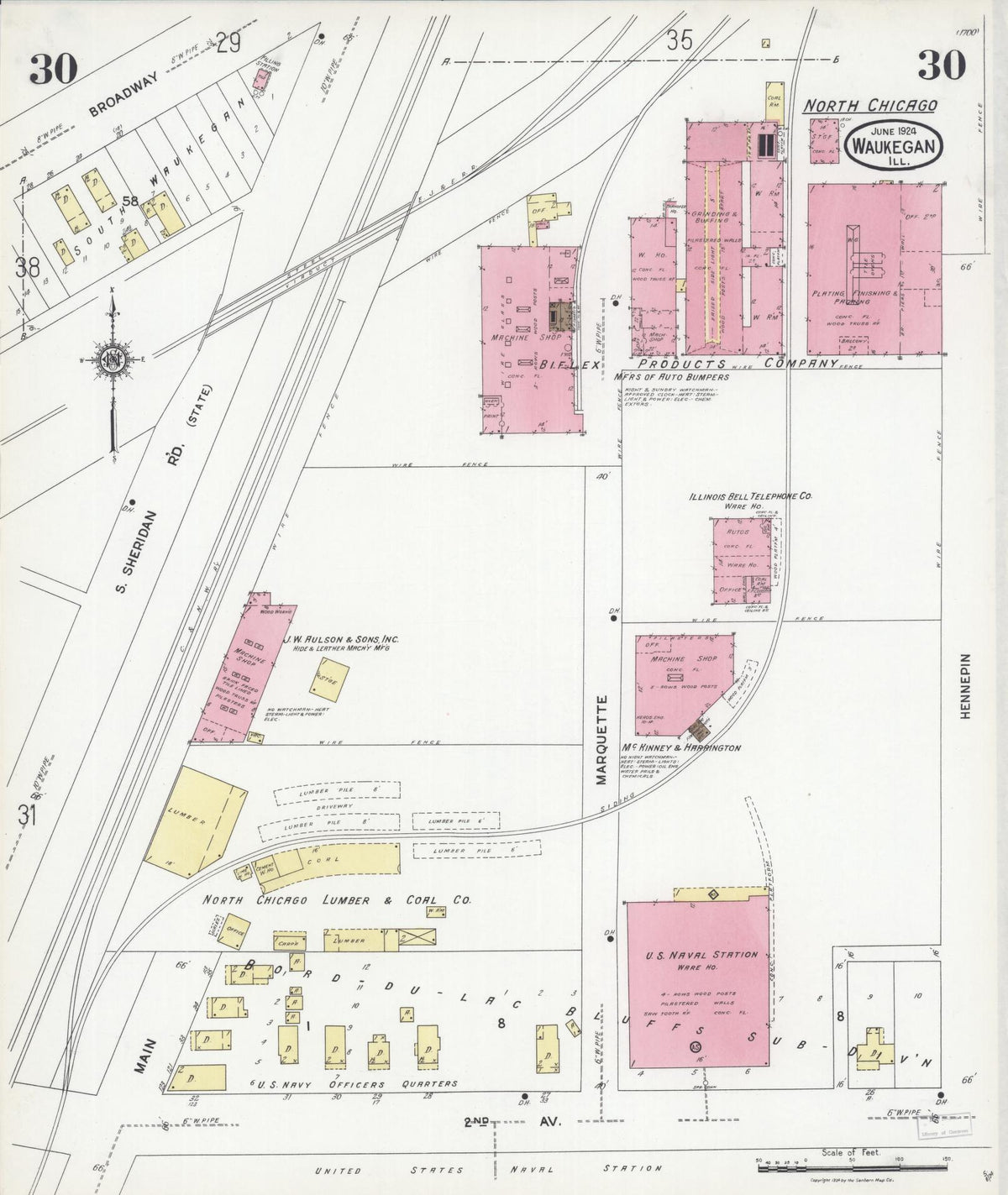 Sanborn Fire Insurance Map from Waukegan, Lake County, Illinois (1924), Sheet #0030 - Complete Map Set gallery image, historic Sanborn map, vintage wall art, Illinois Illinois