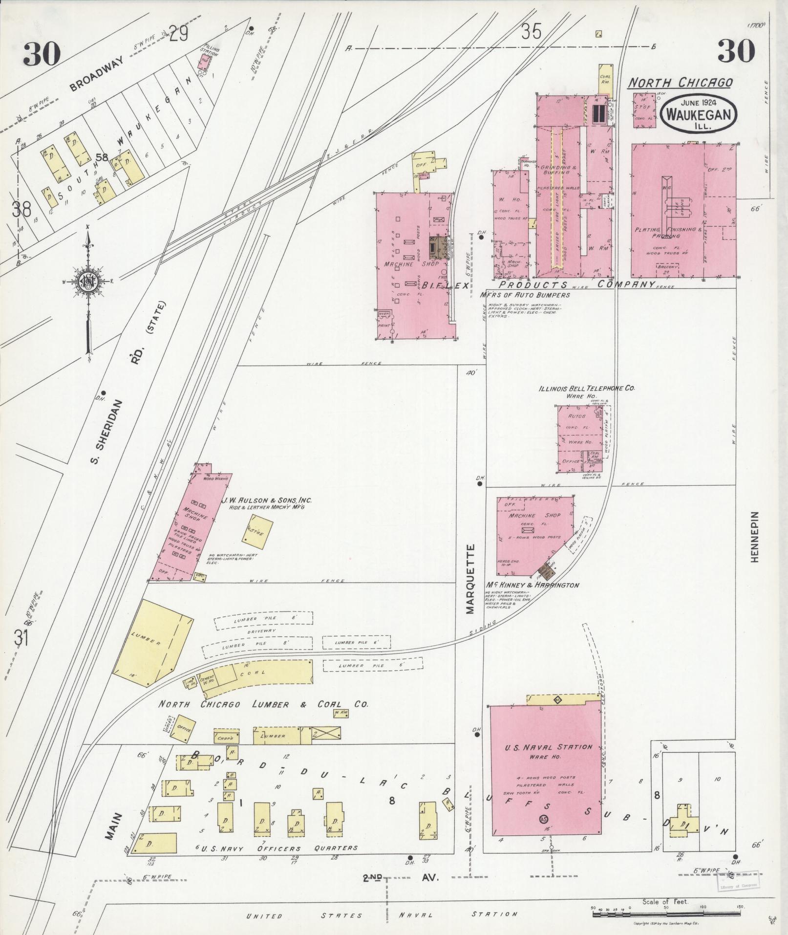 Sanborn Fire Insurance Map from Waukegan, Lake County, Illinois (1924), Sheet #0030 - Complete Map Set gallery image, historic Sanborn map, vintage wall art, Illinois Illinois